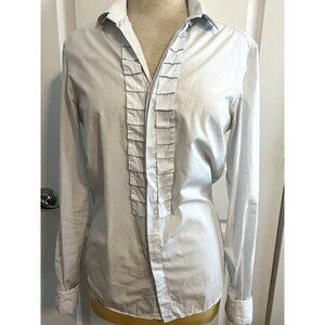 Burberry London Dress Shirt Women’s Small White Ruffle Front Long Sleeve Cotton